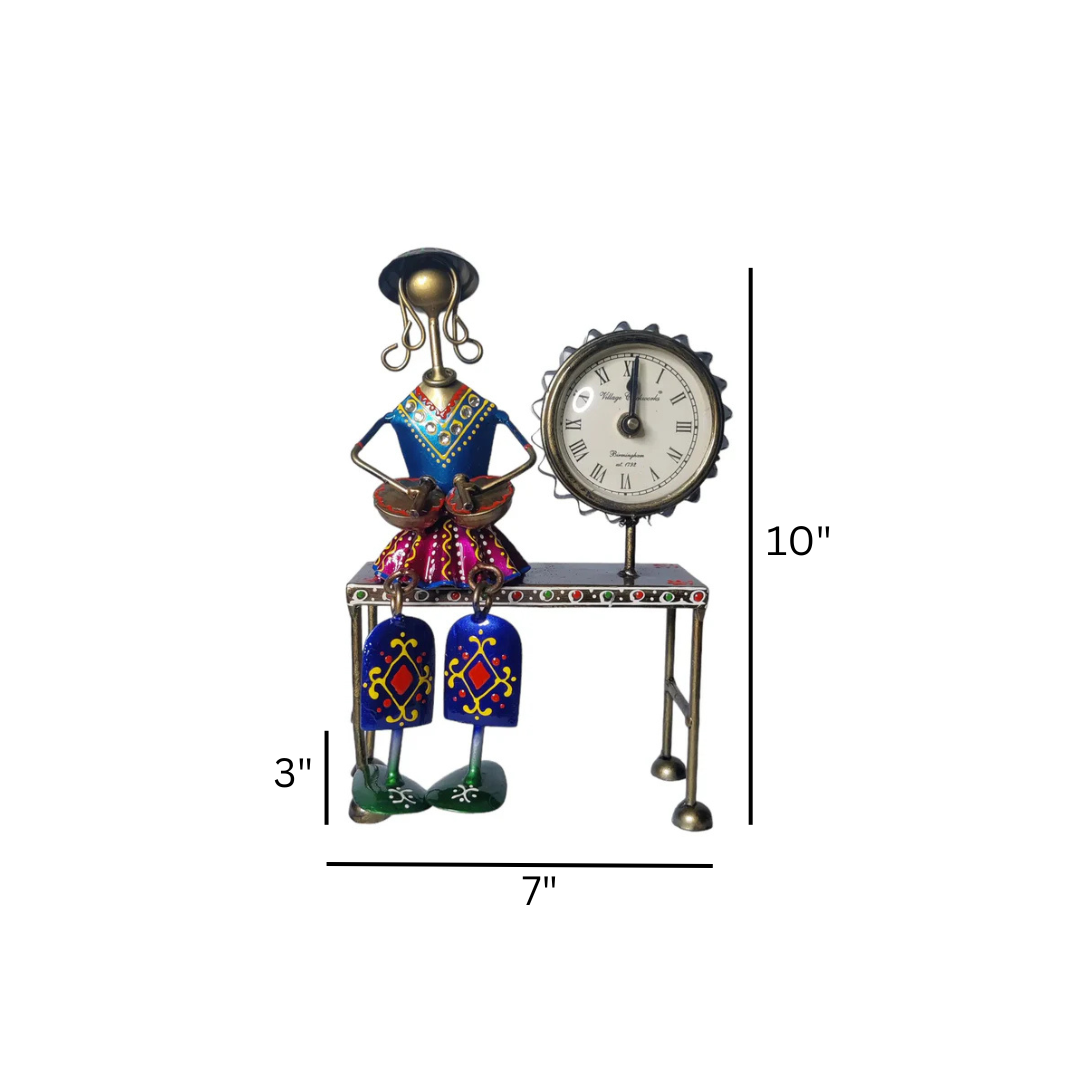 HANDCRAFTED METAL MUSICIAN DOLL WITH CLOCK