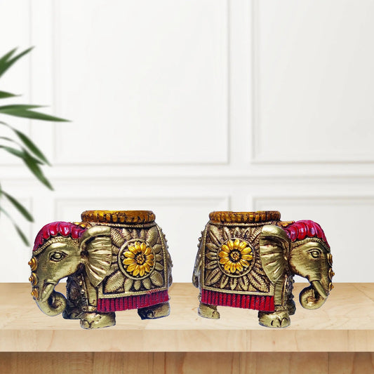 Elephant Tea-Light Holder in White & Golden Resin WINNKRAFT