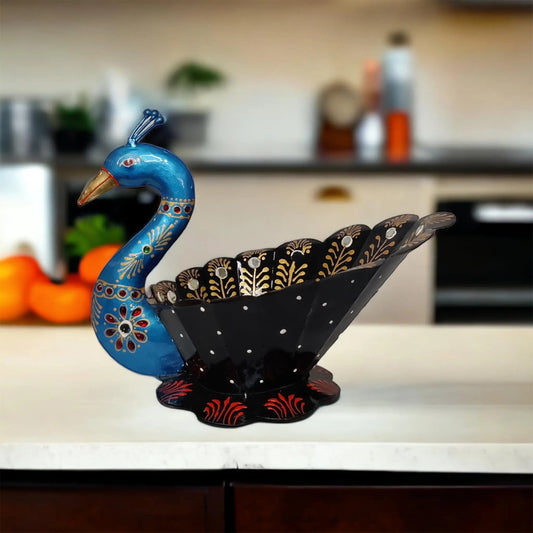 Handcrafted Metal Peacock Fruit Basket WINNKRAFT