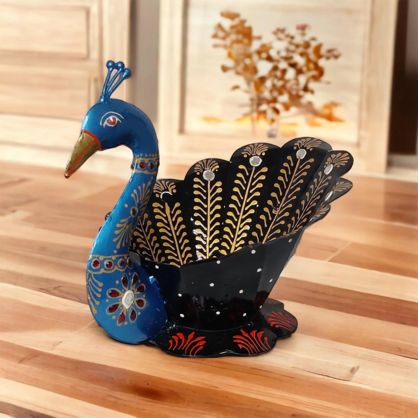 Handcrafted Metal Peacock Fruit Basket WINNKRAFT