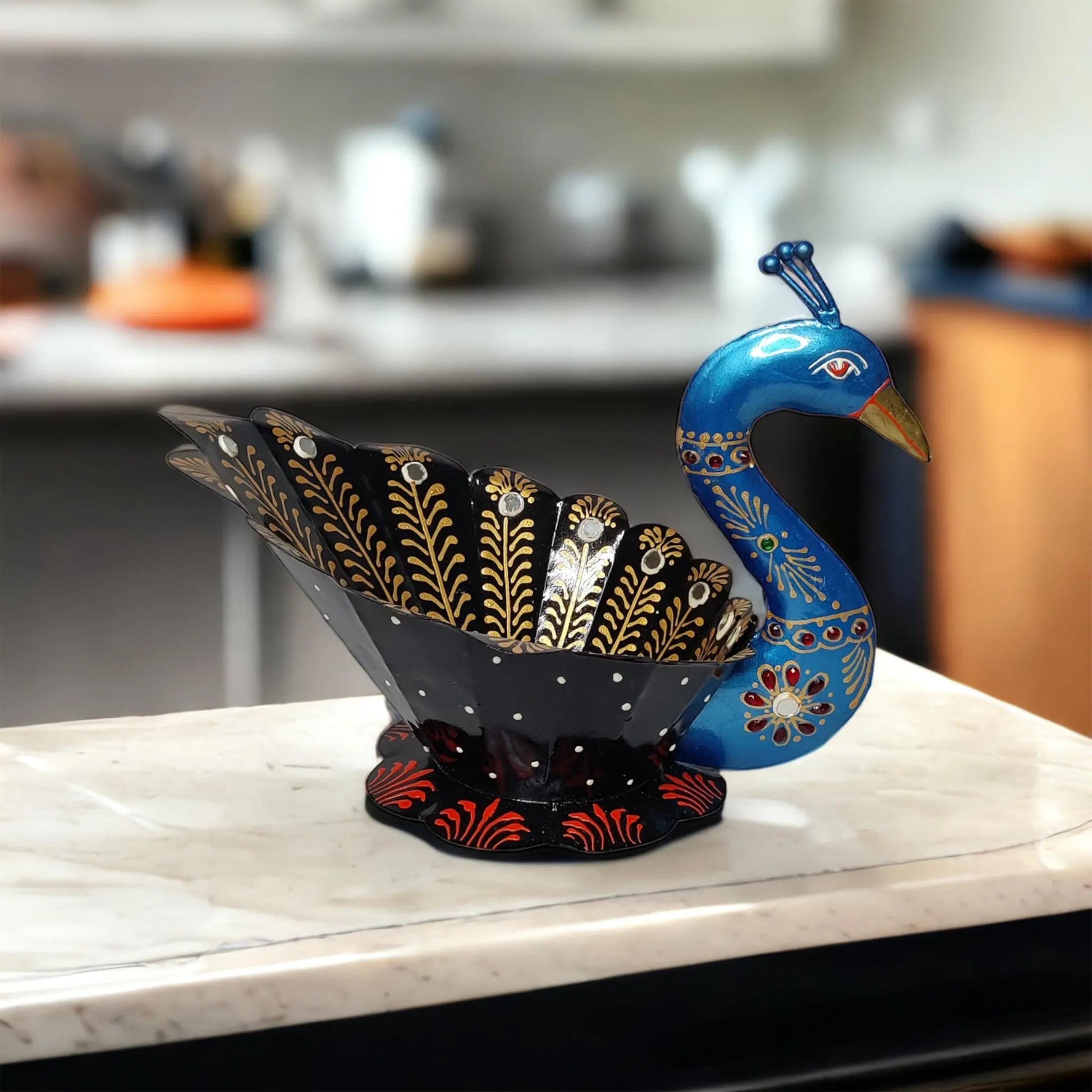 Handcrafted Metal Peacock Fruit Basket WINNKRAFT